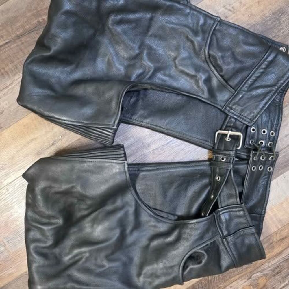 Black Leather Motorcycle Chaps Women's XL